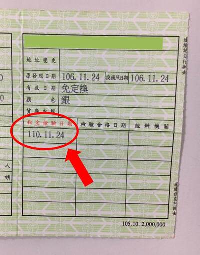 車輛定期檢驗日期的法定通知載明在行車執照上