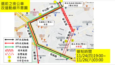 公車改道路線示意圖