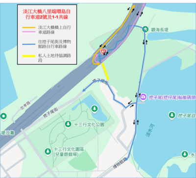 淡江大橋八里端自行車道路線圖