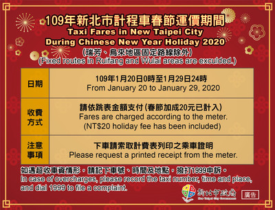 新北市計程車運價貼紙