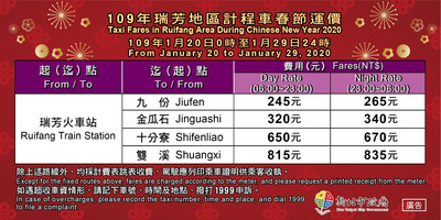 新北市瑞芳地區計程車運價貼紙